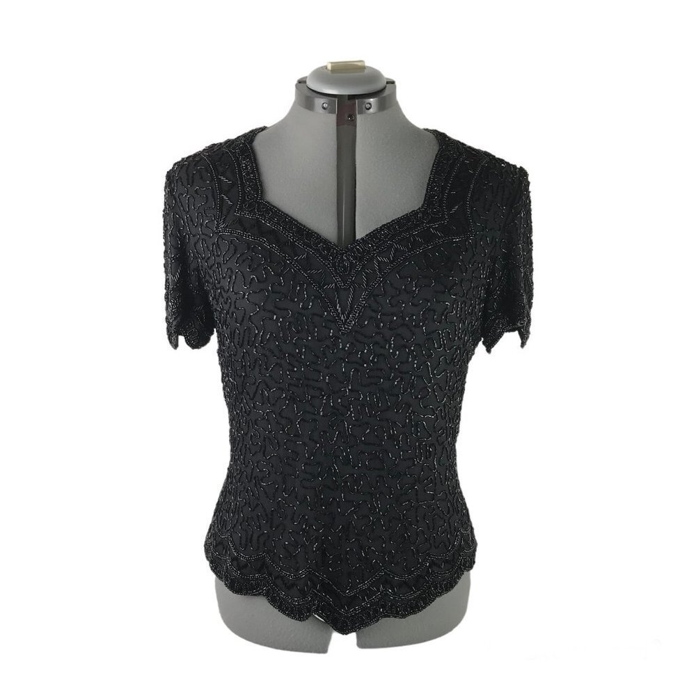 Vintage 80’s “Cote d’ Azur evening” black sparkly sequins beaded top, size M